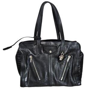 READ Alexander McQueen Leather Skull Padlock Zip Around Biker Bag Black